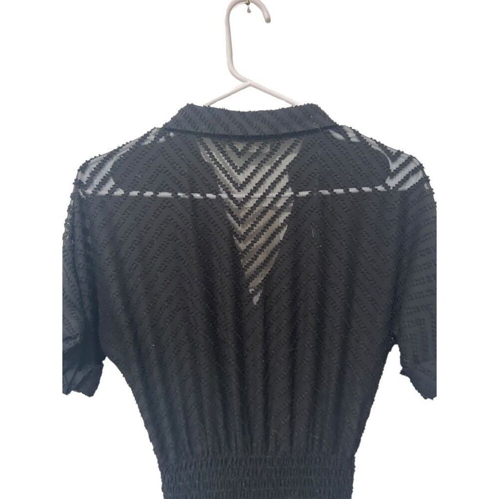 Zara Basic Short Sleeve Button Front Smocked Waist Shirt Dress Black Size XS NWT - Picture 7 of 14